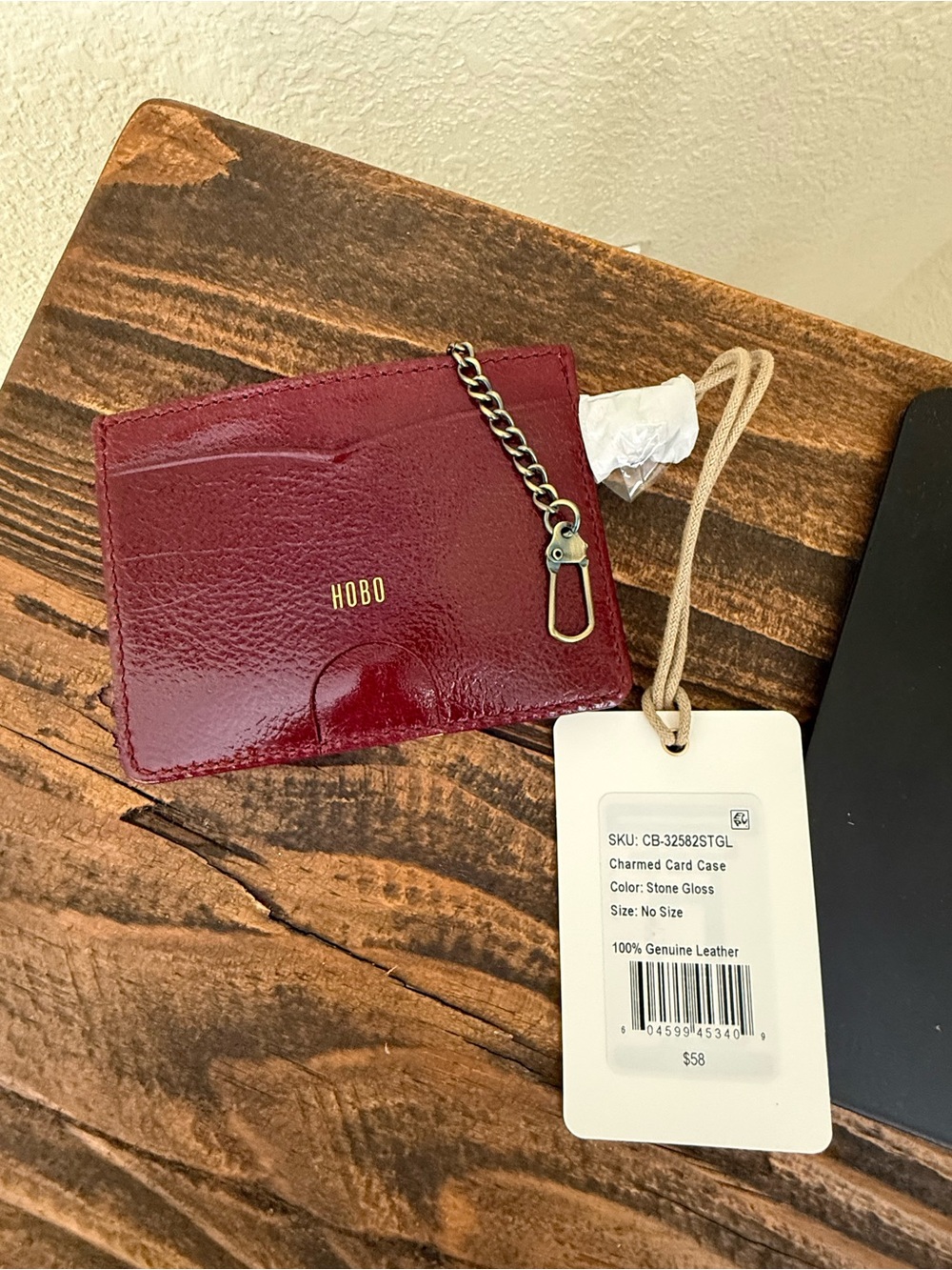 HOBO Two-Tone Patten Leather Charmed Cardholder with Gold Chain